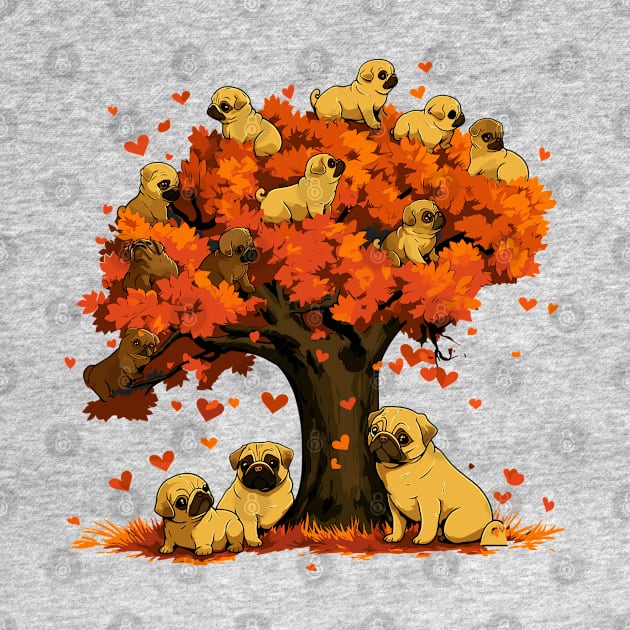 Adorable Pug Puppies & Heart Tree Tee Cute Dog Lover's T-Shirt by laverdeden